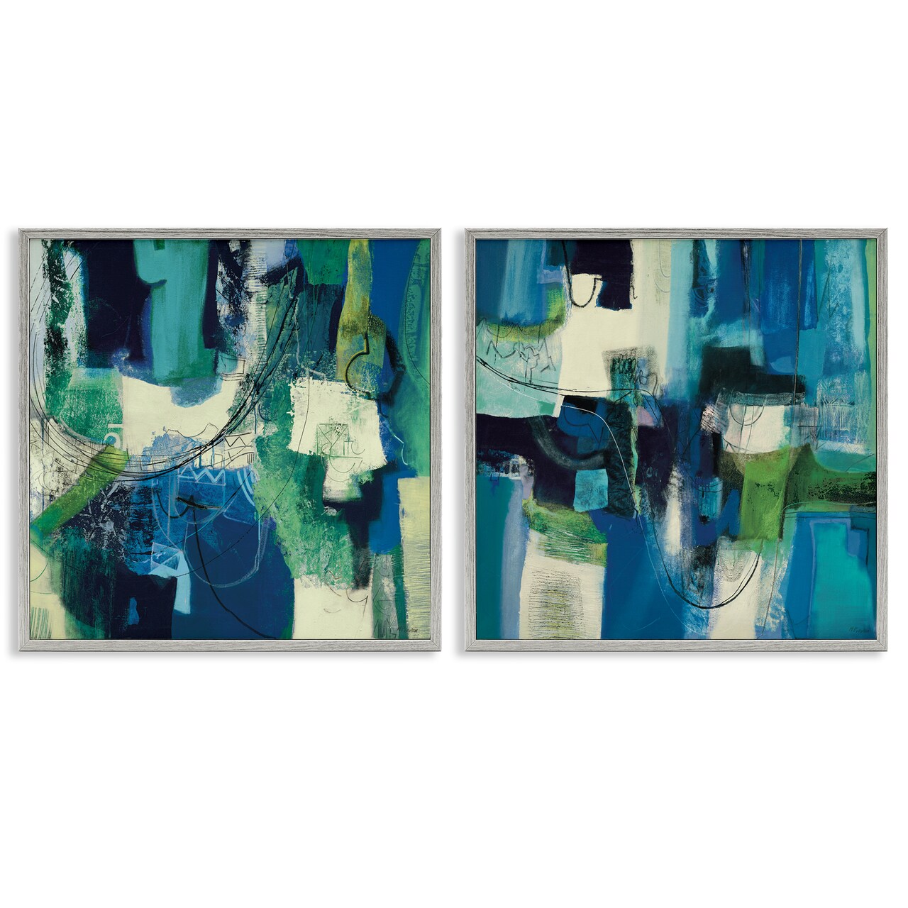 Stupell Industries Blue & Green Abstracts 2pc Framed Giclee Set, design by Maurizio Piovan
